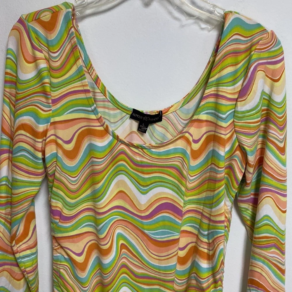 Almost Famous Womens Stripe long sleeve bodysuit size Large - Picture 2 of 6